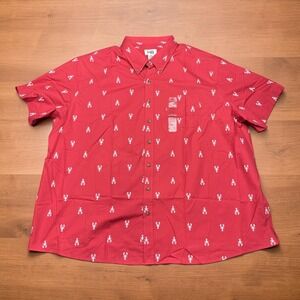 NEW HB DXL Harbor Bay Mens 3XL Red Lobster Print Short Sleeve Button Down Shirt